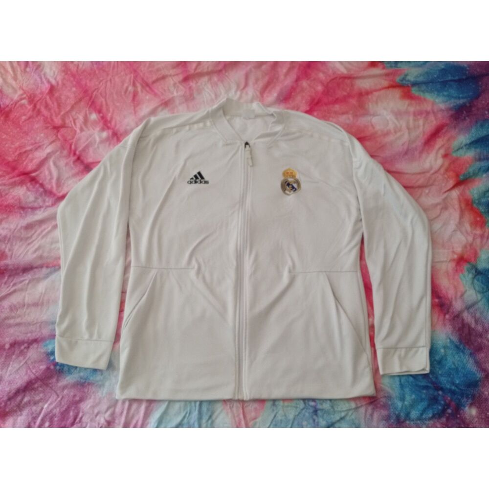 Adidas Real Madrid White Lightweight Tracksuit Top Zip Up Jacket Men's Medium RM
